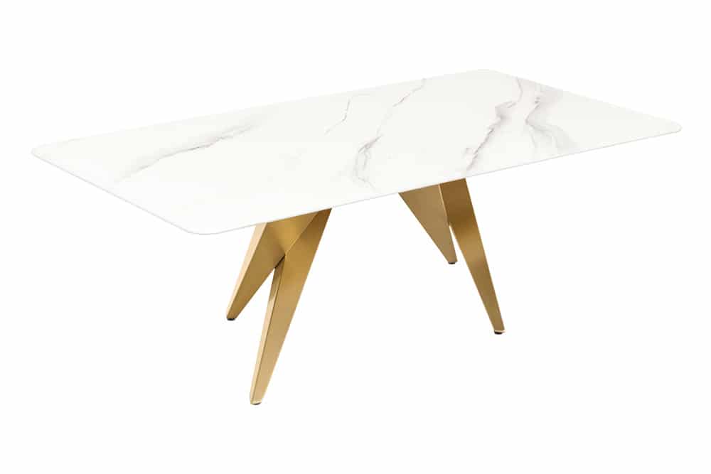 ART LIVING Moderner Couchtisch weiß Marmor Keramik champagner gold brushed