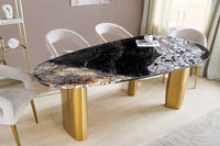 ORGANIC Design Esstisch 200cm grau weiß braun Naturstein Marmor Metall brushed gold