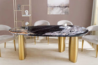 ORGANIC Design Esstisch 200cm grau weiß braun Naturstein Marmor Metall brushed gold