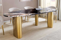 ORGANIC Design Esstisch 200cm grau weiß braun Naturstein Marmor Metall brushed gold