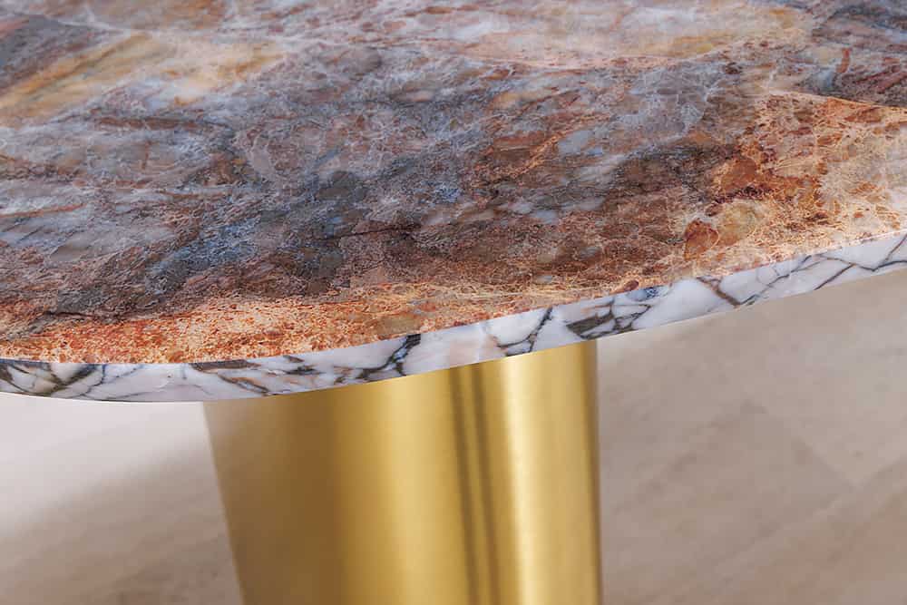 ORGANIC Design Esstisch 200cm grau weiß braun Naturstein Marmor Metall brushed gold