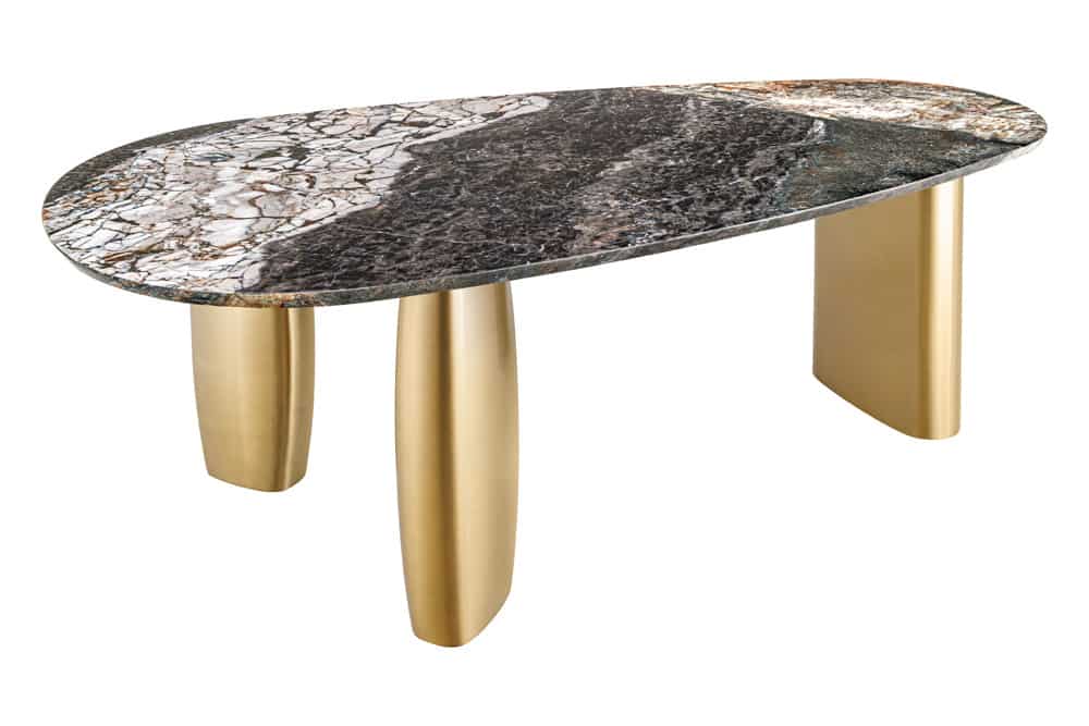 ORGANIC Design Esstisch 200cm grau weiß braun Naturstein Marmor Metall brushed gold