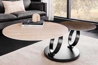 DANCING RINGS Design Couchtisch rost rund drehbar Travertin Keramik bronze Gestell