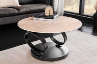 DANCING RINGS Design Couchtisch rost rund drehbar Travertin Keramik bronze Gestell