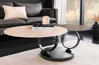 DANCING RINGS Design Couchtisch rost rund drehbar Travertin Keramik bronze Gestell