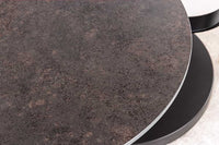 DANCING RINGS Design Couchtisch rost rund drehbar Travertin Keramik bronze Gestell