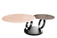 DANCING RINGS Design Couchtisch rost rund drehbar Travertin Keramik bronze Gestell