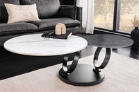 DANCING RINGS Design Couchtisch weiß anthrazit rund drehbar Marmor Keramik schwarz