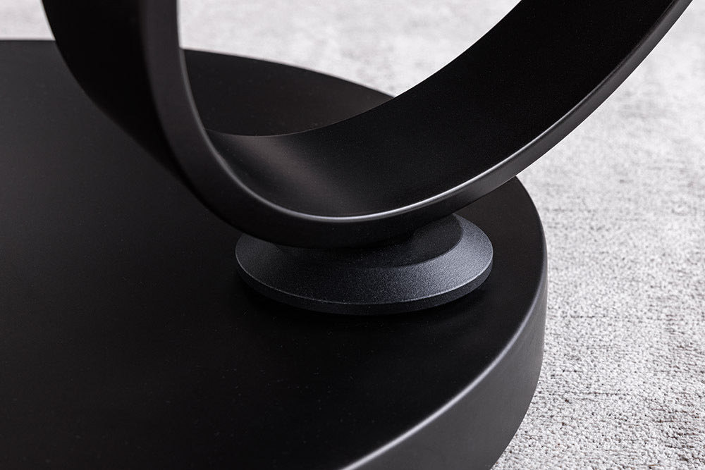 DANCING RINGS Design Couchtisch weiß rund drehbar Marmor Keramik schwarz Metall