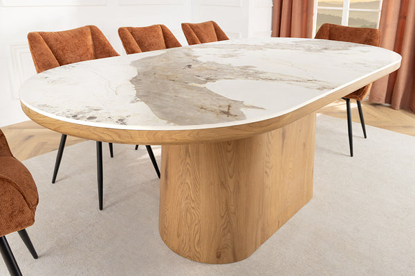 UNIQUE Ovaler Esstisch 200cm natur Keramik Eiche Säulenfuß