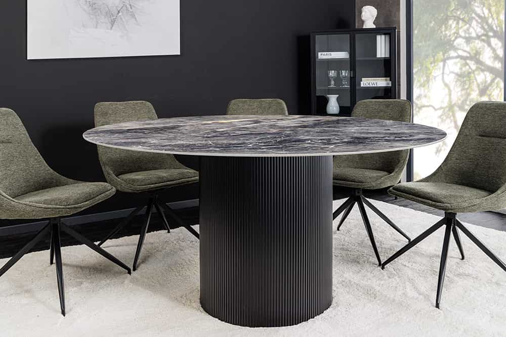 UNIQUE Runder Esstisch 120cm Keramik mit Säulenfuß