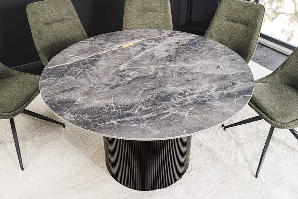 UNIQUE Runder Esstisch 120cm Keramik mit Säulenfuß