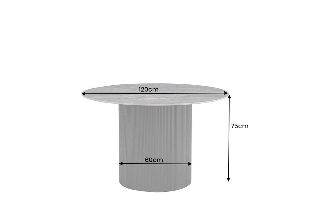 UNIQUE Runder Esstisch 120cm Keramik mit Säulenfuß