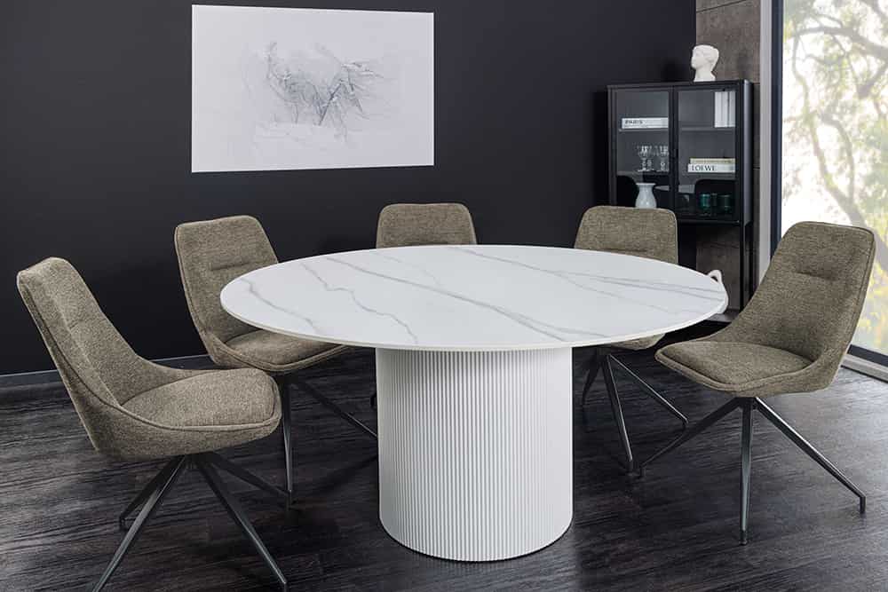 UNIQUE Runder Esstisch 120cm Keramik mit Säulenfuß