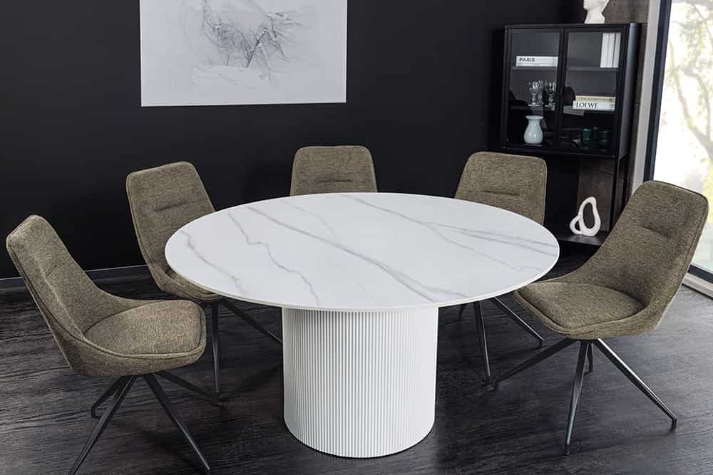 UNIQUE Runder Esstisch 120cm Keramik mit Säulenfuß