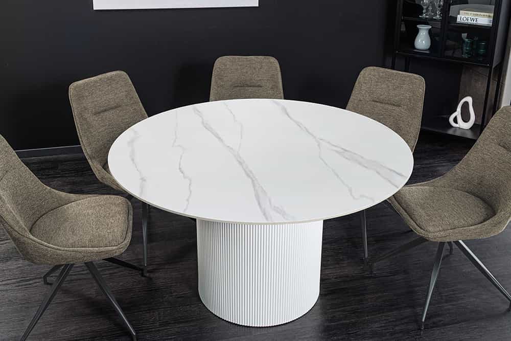UNIQUE Runder Esstisch 120cm Keramik mit Säulenfuß