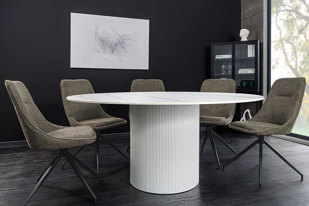 UNIQUE Runder Esstisch 120cm Keramik mit Säulenfuß