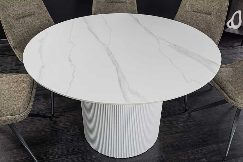 UNIQUE Runder Esstisch 120cm Keramik mit Säulenfuß