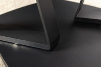 MOVEMENT Design Couchtisch rost fünfeckig drehbar Travertin Keramik schwarz Metall