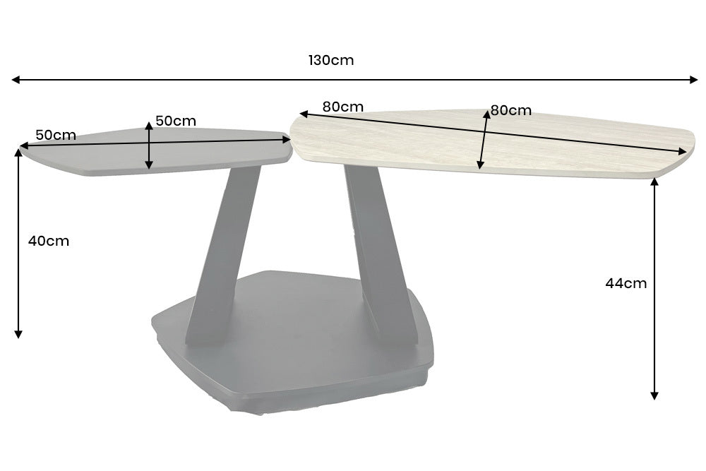 MOVEMENT Design Couchtisch rost fünfeckig drehbar Travertin Keramik schwarz Metall