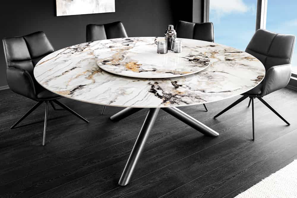SPIN Runder Esstisch 150cm weiß grau braun mit 360° drehbarer Servierplatte Keramik schwarz
