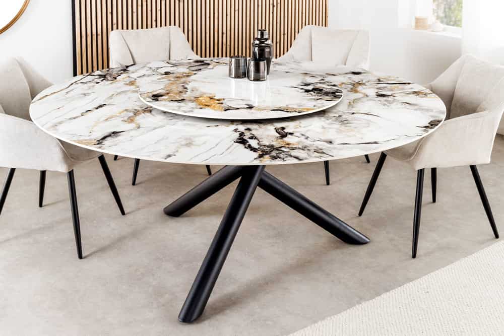 SPIN Runder Esstisch 150cm weiß grau braun mit 360° drehbarer Servierplatte Keramik schwarz