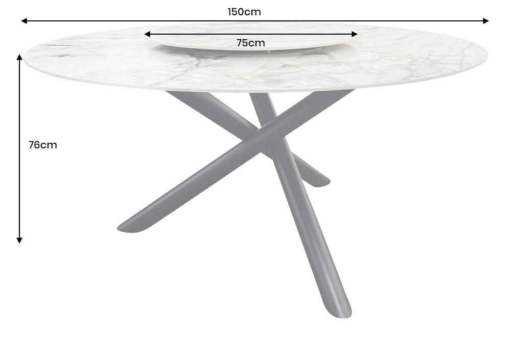SPIN Runder Esstisch 150cm weiß grau braun mit 360° drehbarer Servierplatte Keramik schwarz