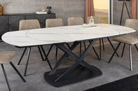 INCEPTION Ausziehbarer Esstisch 130-190cm weiß Marmor Keramik schwarzes Metallgestell