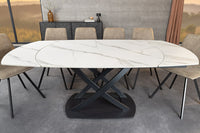 INCEPTION Ausziehbarer Esstisch 130-190cm weiß Marmor Keramik schwarzes Metallgestell