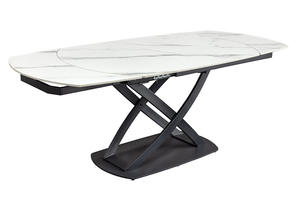 INCEPTION Ausziehbarer Esstisch 130-190cm weiß Marmor Keramik schwarzes Metallgestell