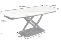 INCEPTION Ausziehbarer Esstisch 130-190cm weiß Marmor Keramik schwarzes Metallgestell