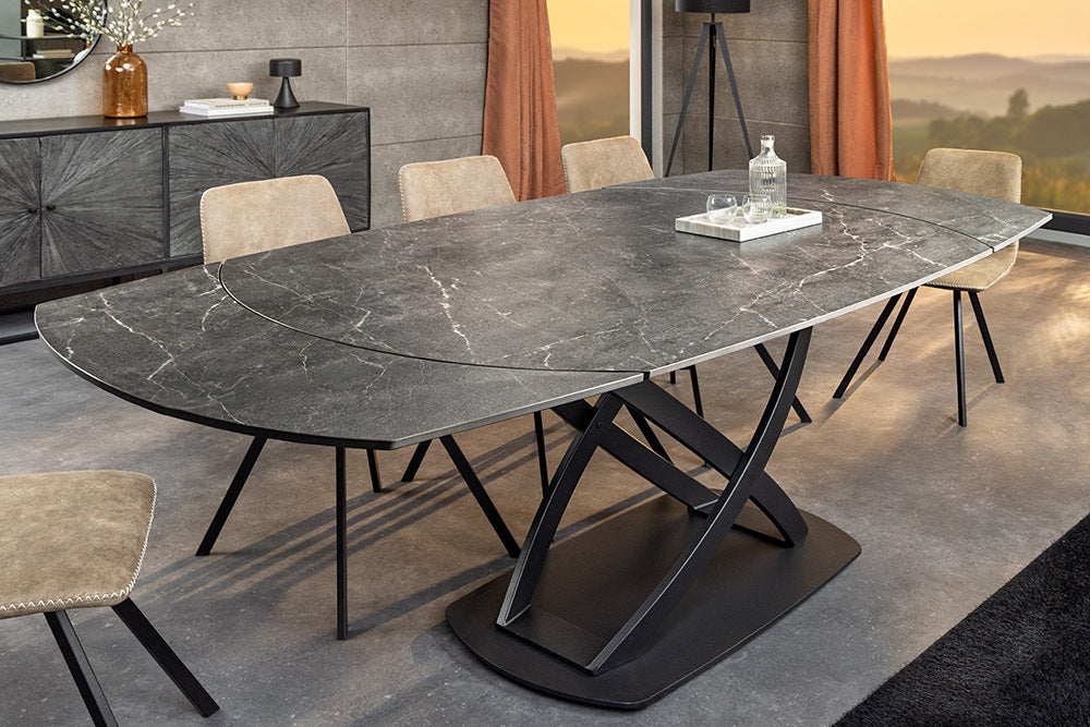 INCEPTION Ausziehbarer Esstisch 130-190cm anthrazit oval Keramik schwarz Metall