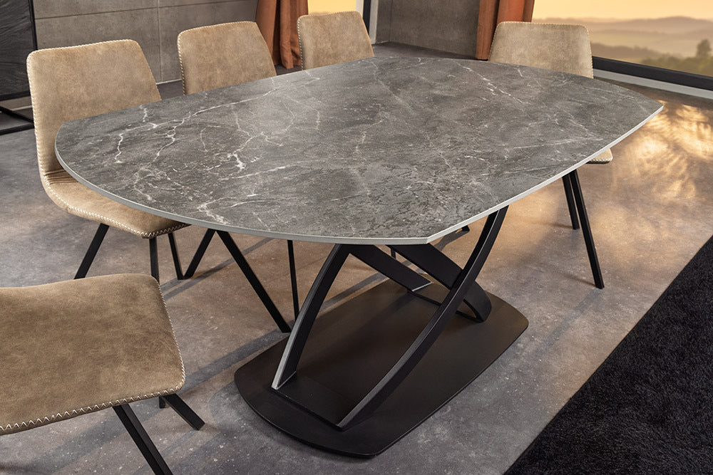 INCEPTION Ausziehbarer Esstisch 130-190cm anthrazit oval Keramik schwarz Metall