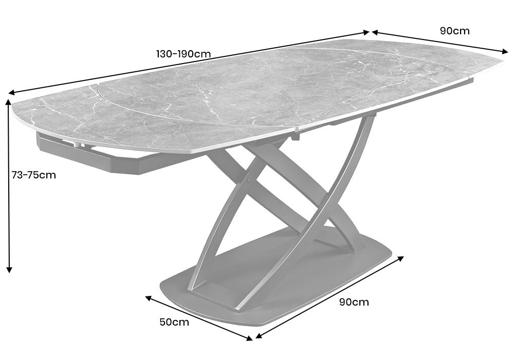 INCEPTION Ausziehbarer Esstisch 130-190cm anthrazit oval Keramik schwarz Metall