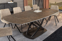 INCEPTION Ausziehbarer Esstisch 130-190cm rost oval Keramik bronze Gestell