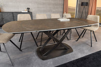 INCEPTION Ausziehbarer Esstisch 130-190cm rost oval Keramik bronze Gestell