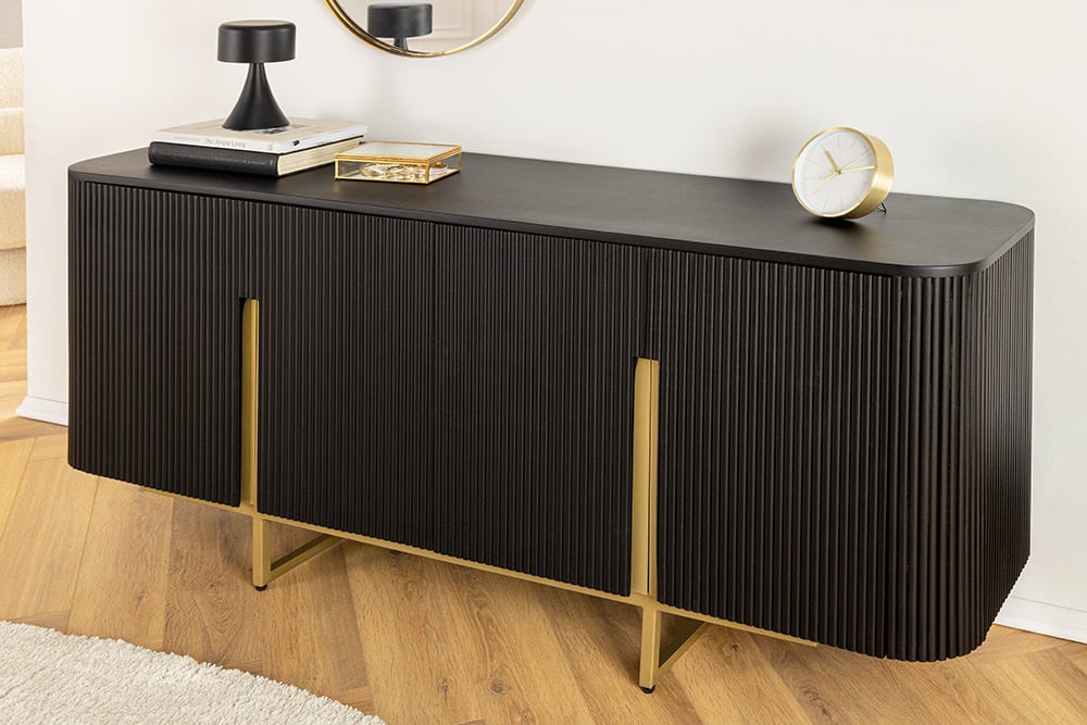 GATSBY Design Sideboard 160cm schwarz gold Mangoholz Retro
