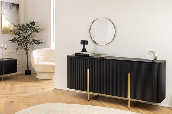 GATSBY Design Sideboard 160cm schwarz gold Mangoholz Retro