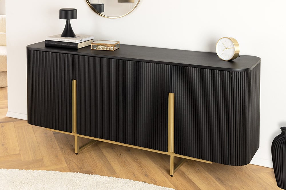 GATSBY Design Sideboard 160cm schwarz gold Mangoholz Retro