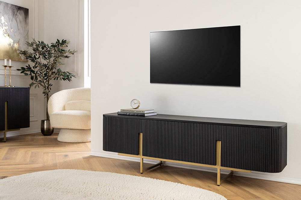 GATSBY Design TV Board 160cm schwarz gold Mangoholz Retro Lowboard