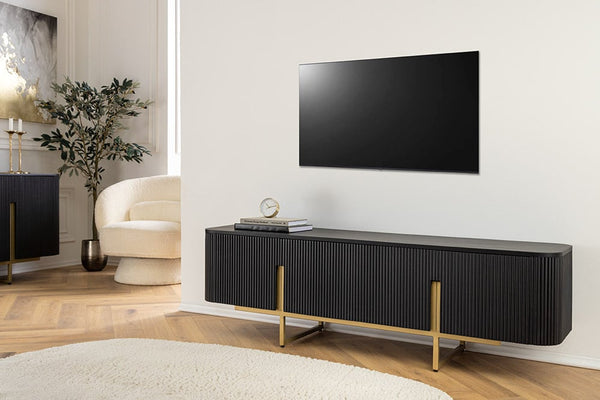 GATSBY Design TV Board 160cm schwarz gold Mangoholz Retro Lowboard