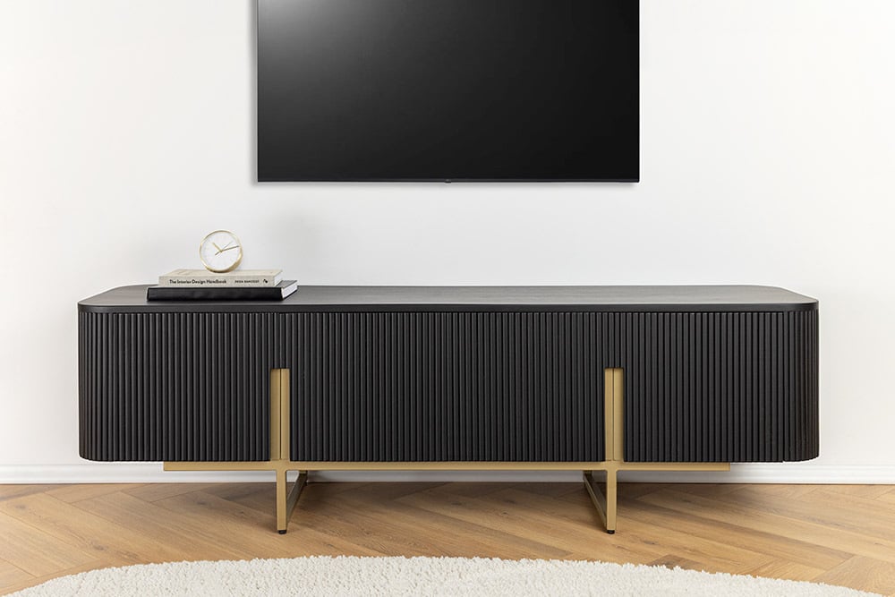 GATSBY Design TV Board 160cm schwarz gold Mangoholz Retro Lowboard