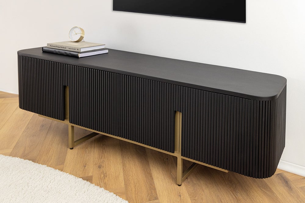 GATSBY Design TV Board 160cm schwarz gold Mangoholz Retro Lowboard