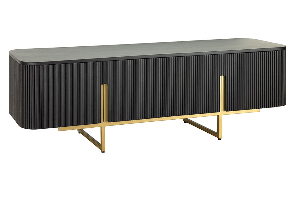 GATSBY Design TV Board 160cm schwarz gold Mangoholz Retro Lowboard