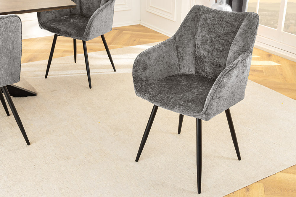 AVIGNON Drehbarer Retro Stuhl Chenille Metallbeine