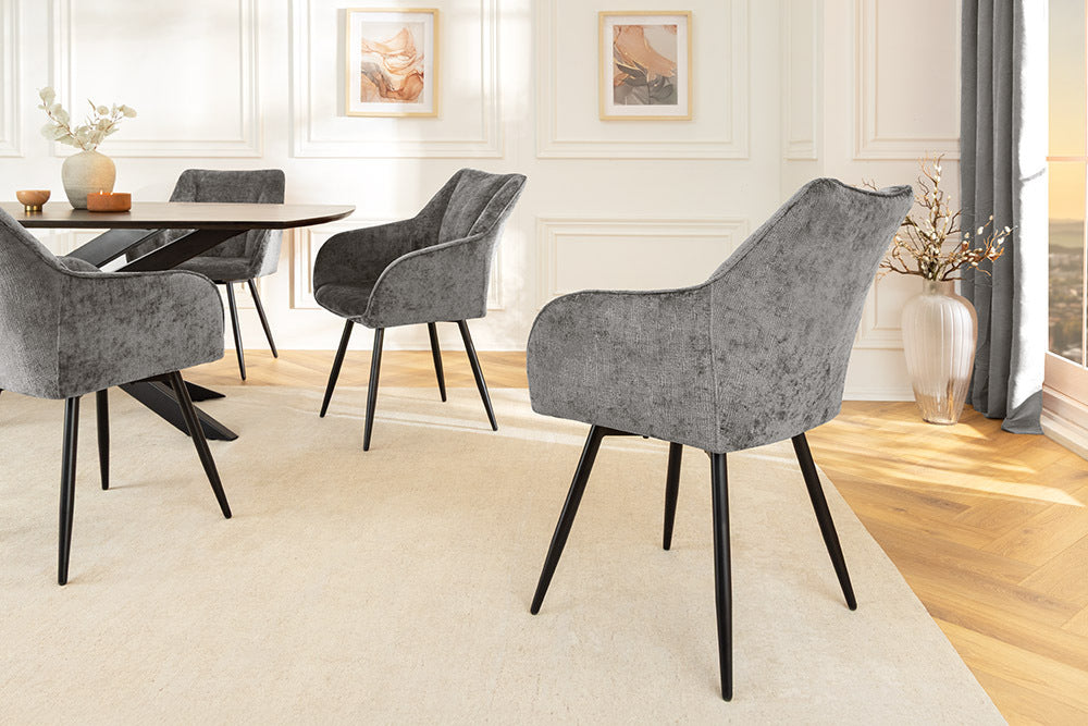 AVIGNON Drehbarer Retro Stuhl Chenille Metallbeine