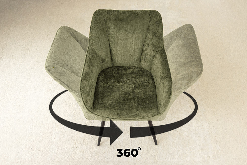 AVIGNON Drehbarer Retro Stuhl Chenille Metallbeine