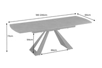 CONCORD Ausziehbarer Esstisch 180-230cm Keramik schwarz Metall