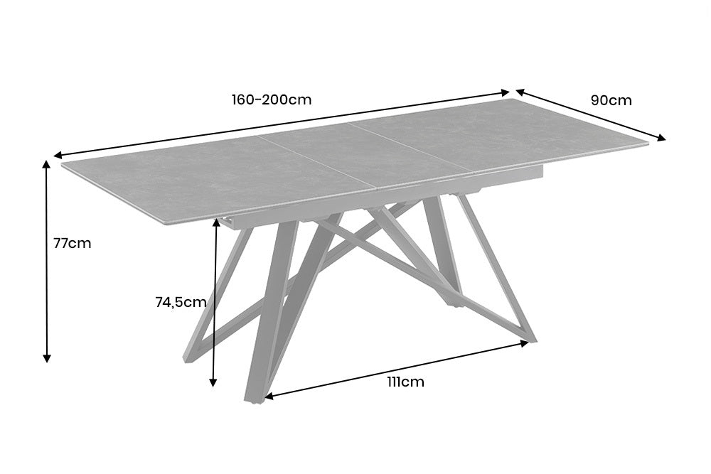 ATLAS Ausziehbarer Esstisch 160-200cm Keramik schwarz Metall