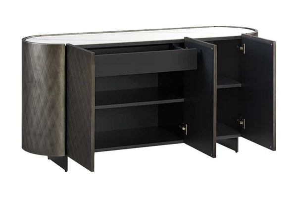 REFLECTION Design Sideboard 150cm weiß Keramik Marmor anthrazit 3D Effekt brushed Finish
